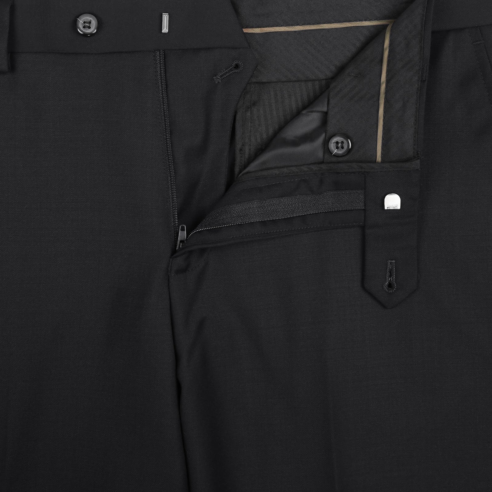 RENOIR Black 2-Piece Slim Fit Notch Lapel Wool Suit 508-1