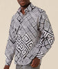 Inserch Print Shirt with Grecian Keys Flocking LS034-41 Black/White