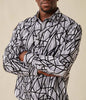 Inserch Cotton Blend Distressed Print Shirt with Geometric Flocking LS035-01 Black