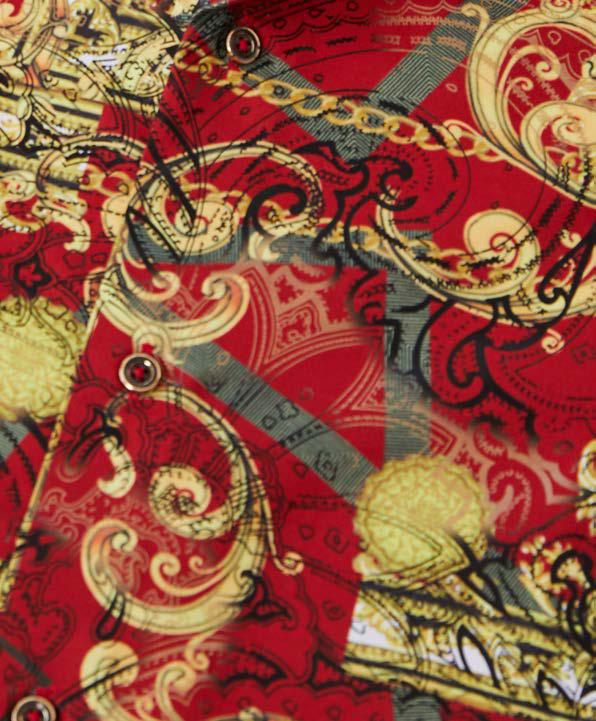 Inserch Foil Print Grecian Shirt LS039-30 Red