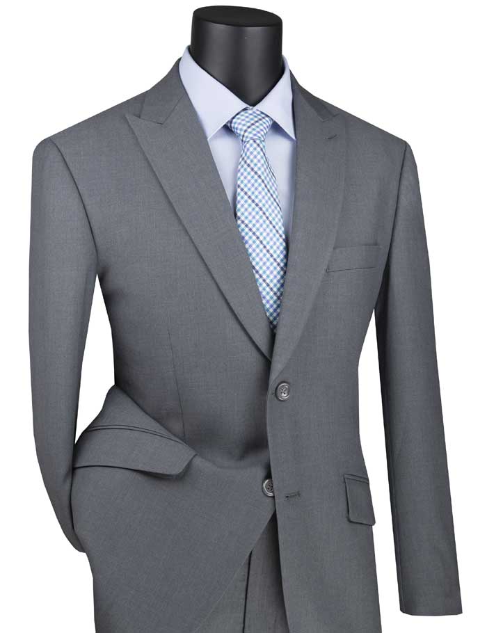 Vinci Modern Fit Suit with Peak Lapel (Medium Gray) M2TR