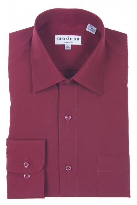 Folded Modena Classic Fit Regular Cuff M300CL0R shirt in burgundy, crafted from a wrinkle-resistant cotton polyester blend, featuring a front pocket and buttoned cuffs.