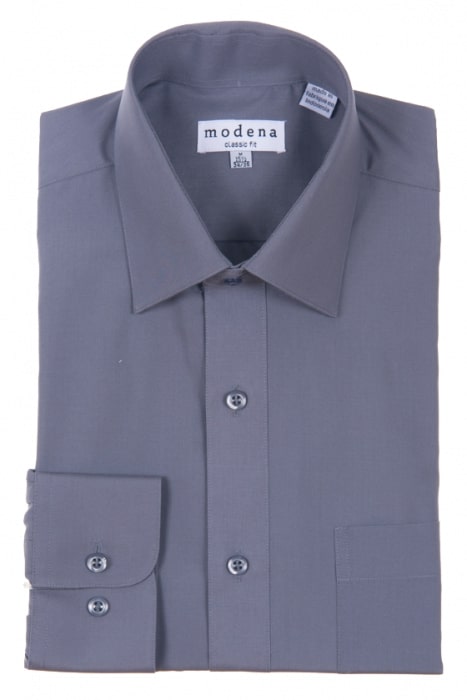 Charcoal Modena Classic Fit Regular Cuff M300CL0R shirt featuring a folded collar and buttoned cuffs, crafted from a cotton polyester blend for a wrinkle-resistant finish.