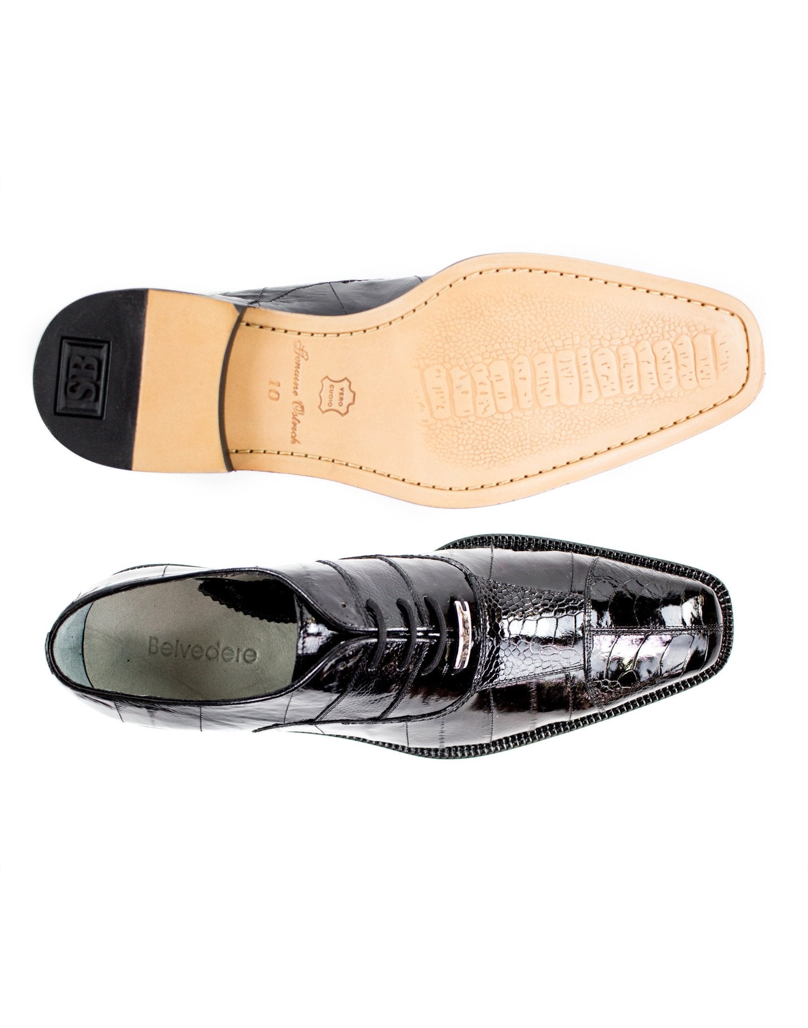 Belvedere - Mare, Genuine Ostrich and Eel Dress Shoe - Black - 2P7 - IN STORE