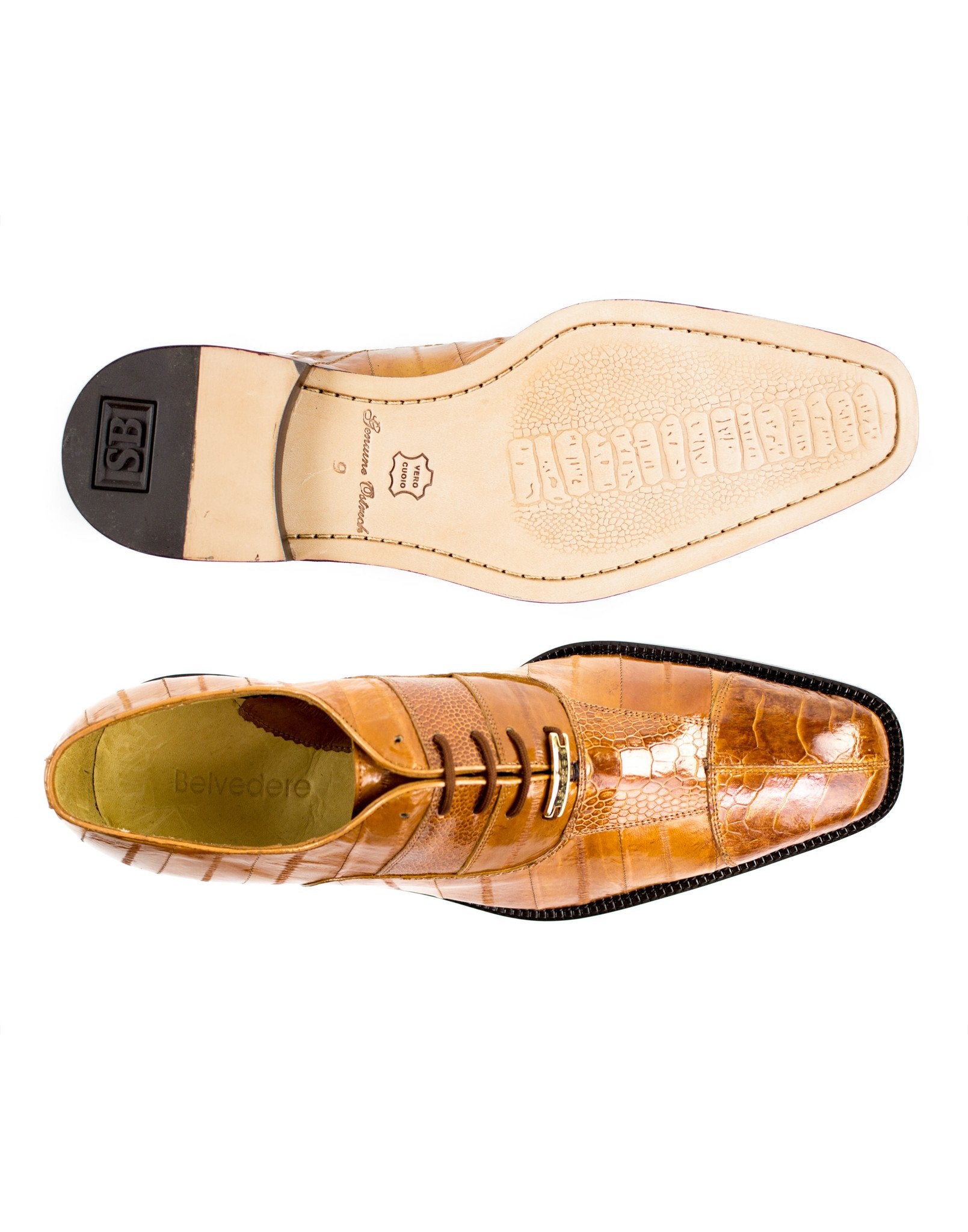 Belvedere - Mare, Genuine Ostrich and Eel Dress Shoe - Camel - 2P7 - IN STORE