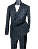 Vinci Modern Fit Double Breasted Windowpane Peak Lapel 2 Piece Suit (Black) MDW-1
