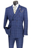 Vinci Modern Fit Double Breasted Windowpane Peak Lapel 2 Piece Suit (Blue) MDW-1