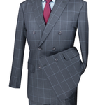 Vinci Modern Fit Double Breasted Windowpane Peak Lapel 2 Piece Suit (Medium Gray) MDW-1