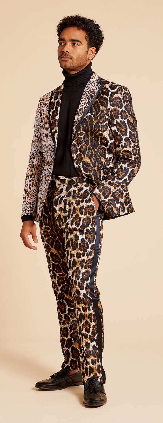 Inserch Leopard & Cheeta Print Tux Suit BL200-25 Brown