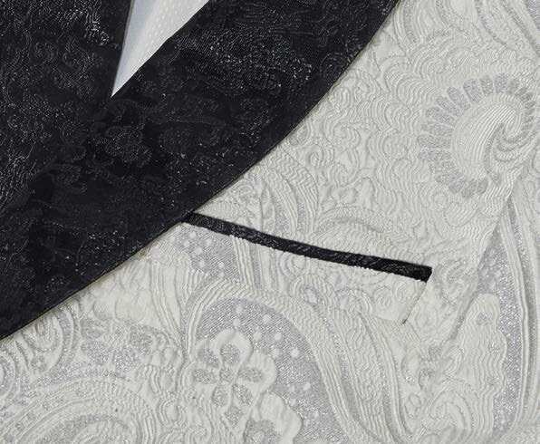 Inserch Paisley Shawl Collar Double Breasted Jacquard Suit SU802-149 Blk/White