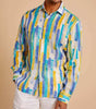 Inserch Premium Linen Large Painterly Print Linen Long Sleeve Shirt LS2911-56 White Multi