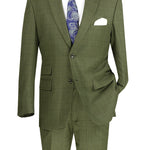 Vinci Modern Fit 2 Piece Windowpane Suit (Olive) MRW-1