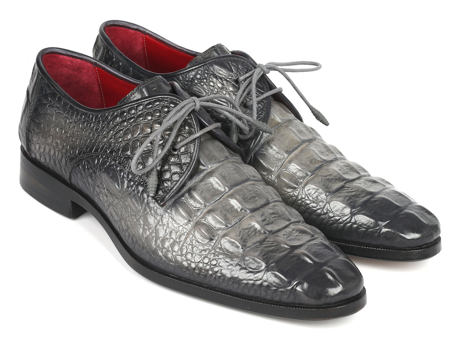 Paul Parkman Gray Crocodile Embossed Calfskin Derby Shoes - 1438GRY