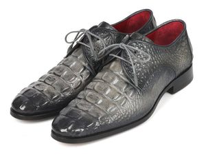 Paul Parkman Gray Crocodile Embossed Calfskin Derby Shoes - 1438GRY
