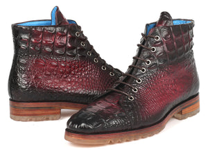 Paul Parkman Men's Bordeaux Croco Embossed Leather Boots - 12811-BRD