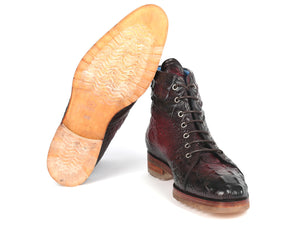Paul Parkman Men's Bordeaux Croco Embossed Leather Boots - 12811-BRD