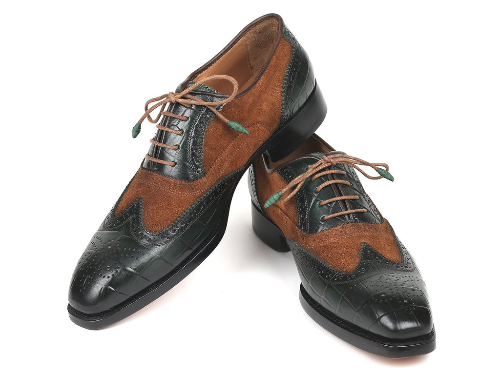 Paul Parkman Goodyear Welted Wingtip Oxfords Brown & Green - 9941-BWG