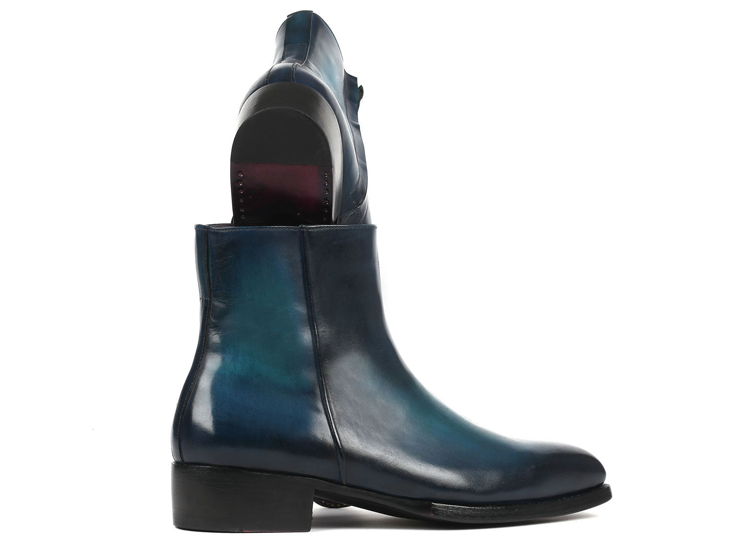 Paul Parkman Blue Burnished Side Zipper Boots Goodyear Welted - BT3955-BLU