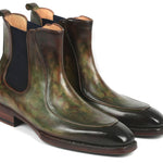 Paul Parkman Men's Green Handpainted Chelsea Boots Goodyear Welted - BT822GRN