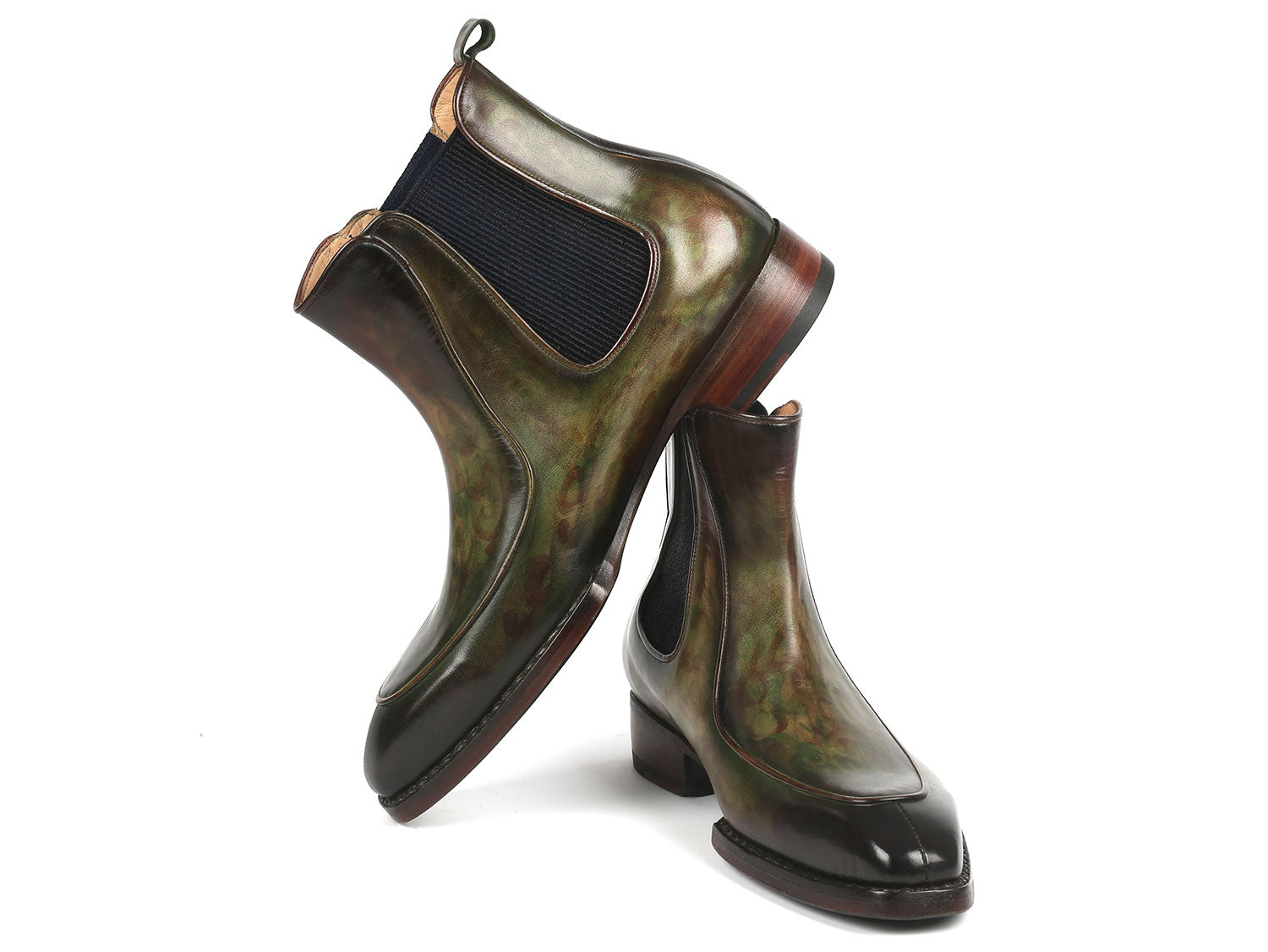 Paul Parkman Men's Green Handpainted Chelsea Boots Goodyear Welted - BT822GRN