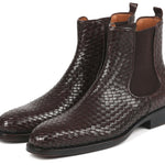 Paul Parkman Chocolate Brown Woven Leather Chelsea Boots - 92WN87-BRW