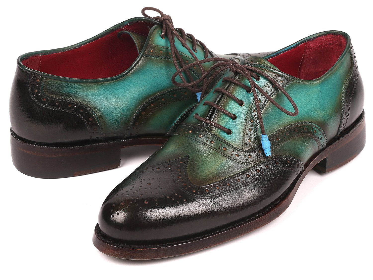Paul Parkman Brown & Green Wingtip Oxfords Goodyear Welted - 027-BRWGRN