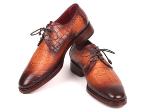 Paul Parkman Brown Crocodile Embossed Calfskin Goodyear Welted Derby Shoes - 5286BRW