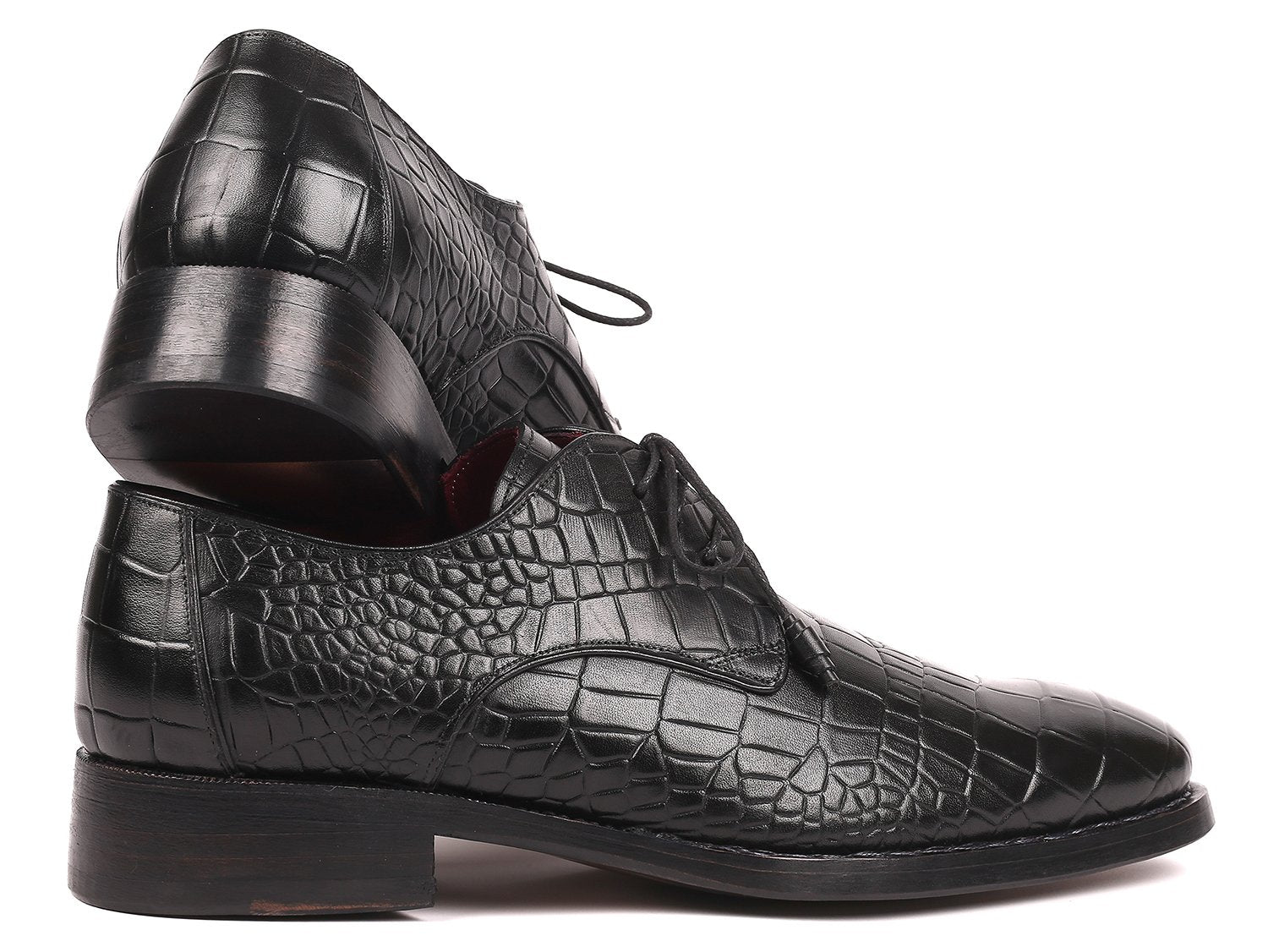 Paul Parkman Black Crocodile Embossed Calfskin Goodyear Welted Derby Shoes - 5254BLK