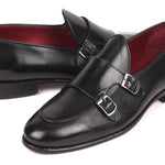 Paul Parkman Black Double Monkstrap Shoes - HT82BLK