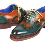 Paul Parkman Wingtip Oxfords Goodyear Welted Green & Tobacco - 027-GRN-TAB