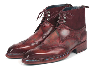 Paul Parkman Men's Norwegian Welted Wingtip Leather and Suede Boots - 8509-BUR
