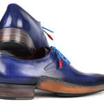Paul Parkman Blue Leather Oxford Shoes Side Hand-Sewn - 018-BLU
