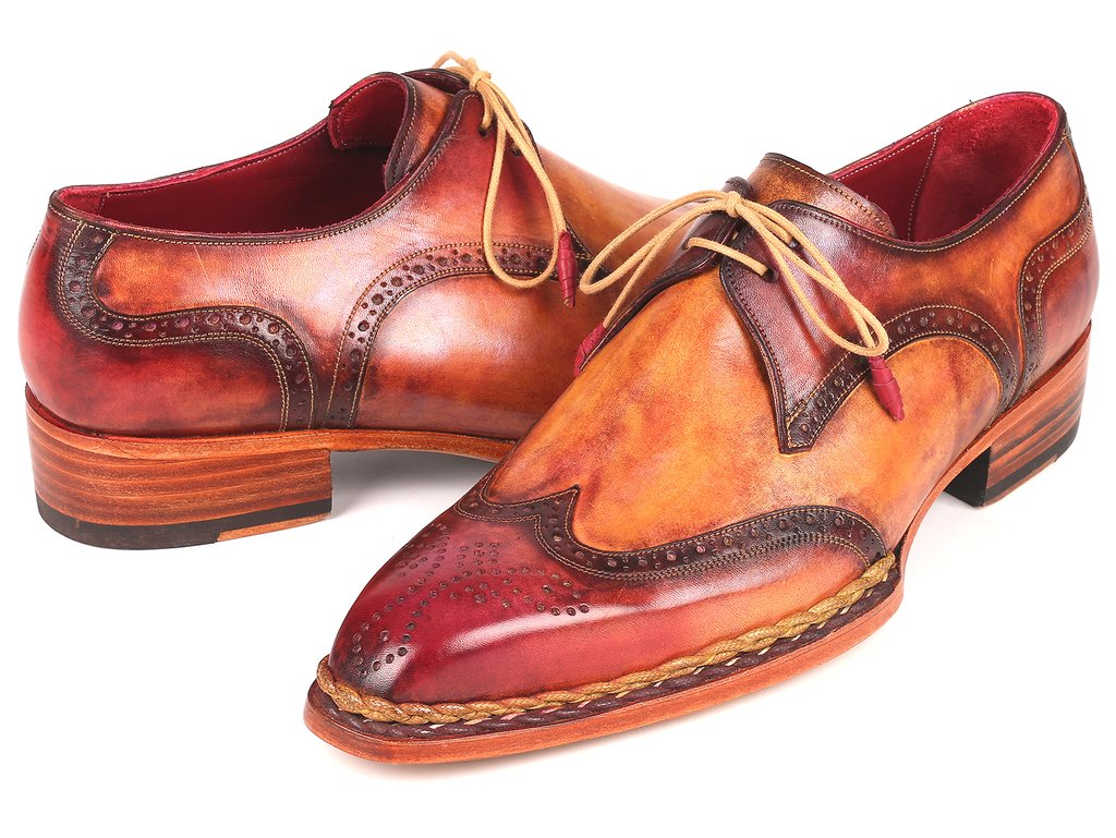 Paul Parkman Norwegian Welted Wingtip Derby Shoes Red & Camel - 8506-CML