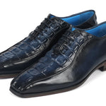 Paul Parkman Navy Croco Textured Leather Bicycle Toe Oxfords - 94-214