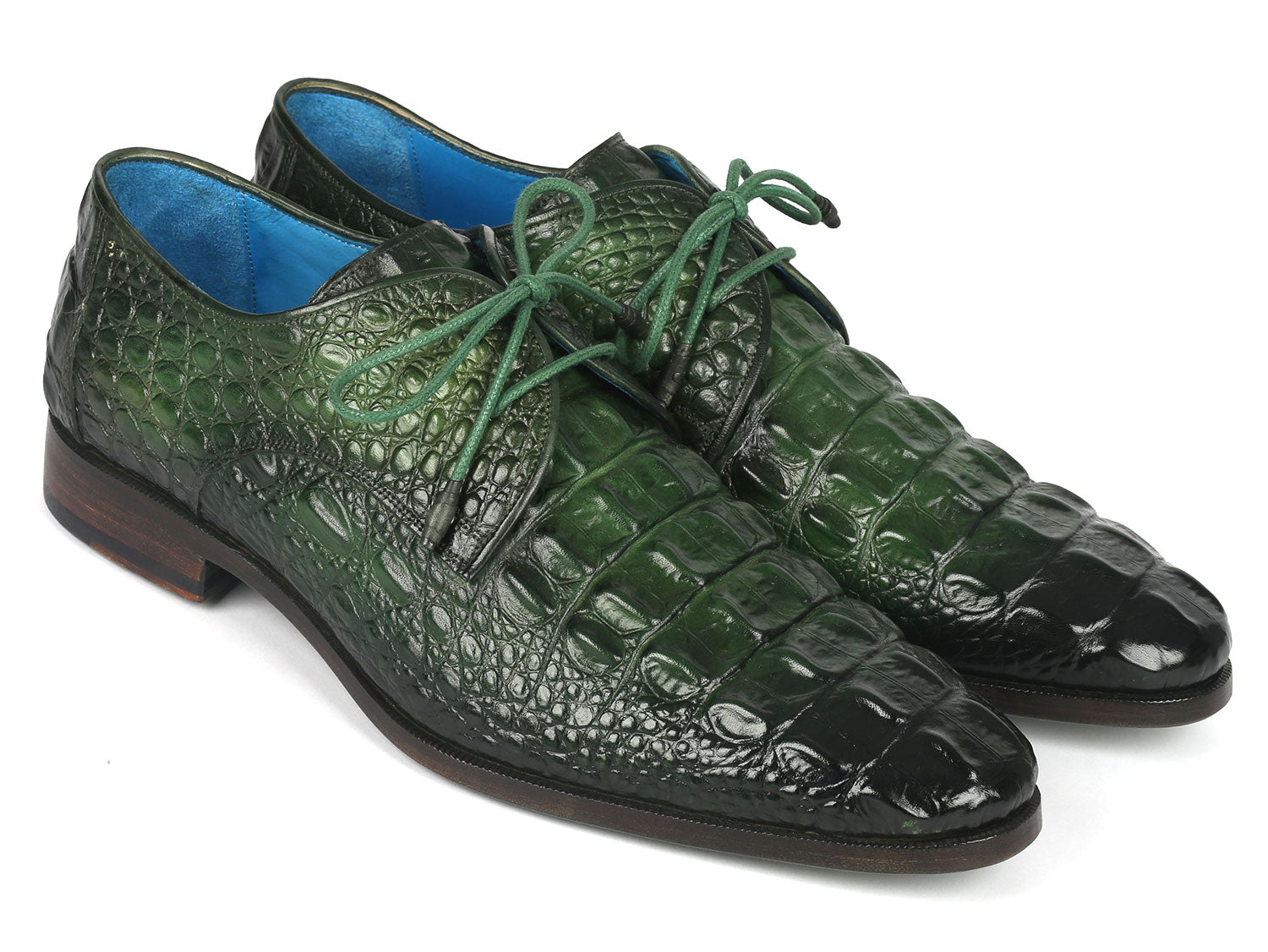 Paul Parkman Green Croco Textured Leather Derby Shoes - 1438GRN