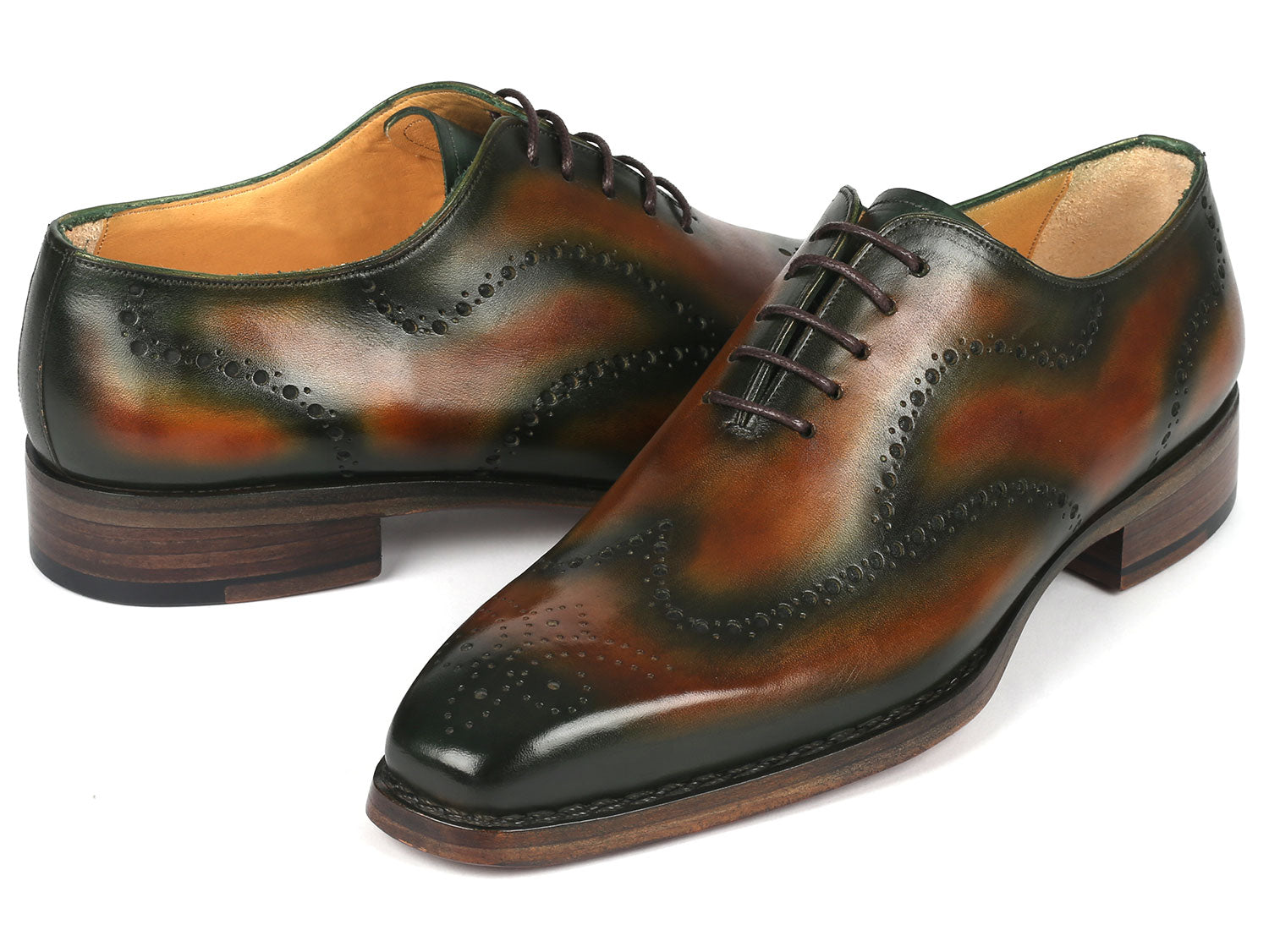 Paul Parkman Goodyear Welted Brown & Green Oxford Shoes - 081-036