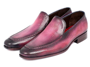 Paul Parkman Perforated Leather Loafers Purple - 874-PURP