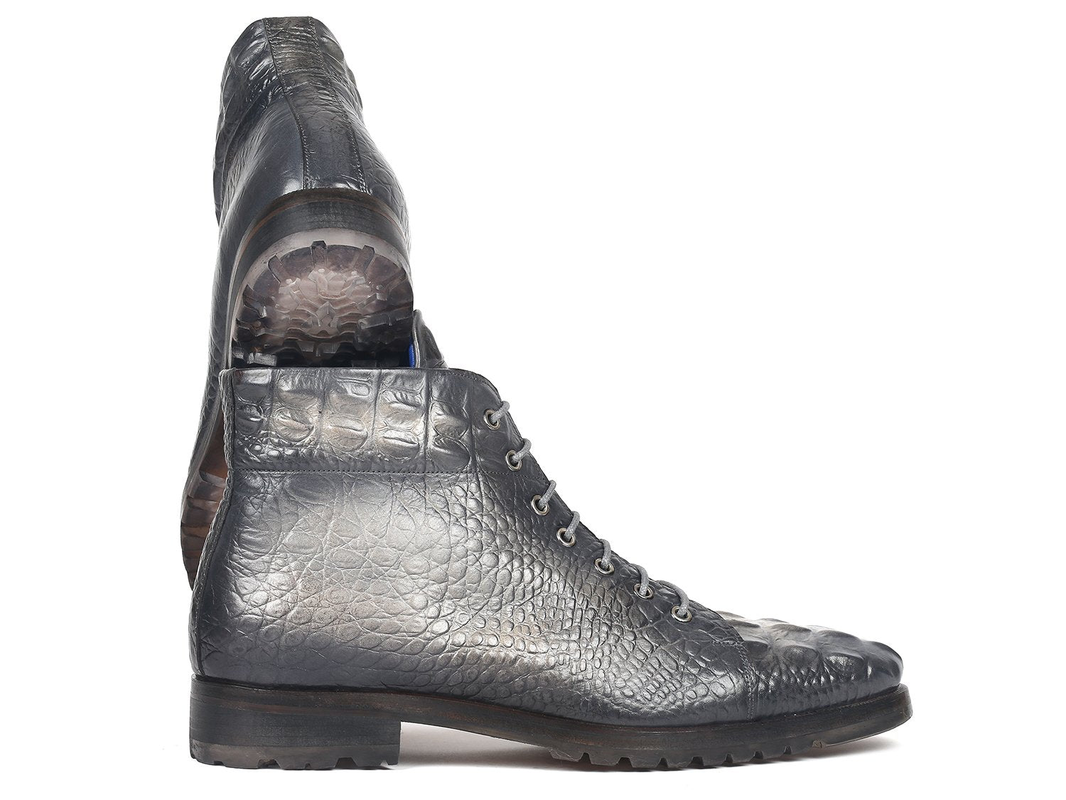 Paul Parkman Gray Croco Embossed Leather Boots - 12811-GRY