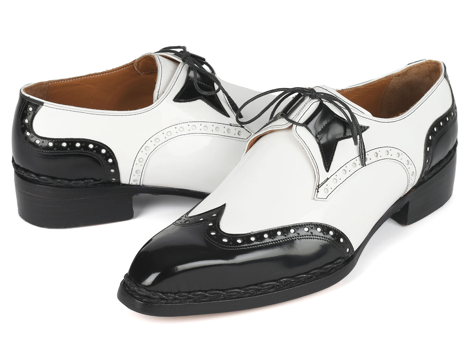 Paul Parkman Norwegian Welted Wingtip Dress Shoes Black & White - 8505-BNW