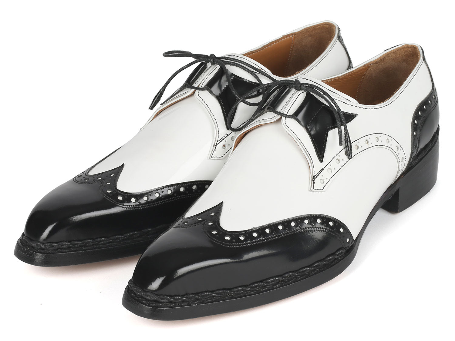 Paul Parkman Norwegian Welted Wingtip Dress Shoes Black & White - 8505-BNW