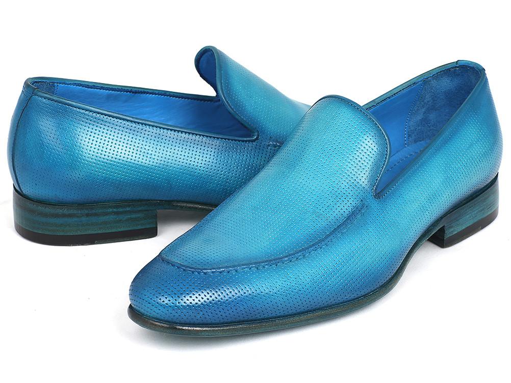 Paul Parkman Perforated Leather Loafers Turquoise - 874-TRQ