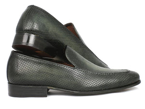 Paul Parkman Perforated Leather Loafers Green - 874-GRN