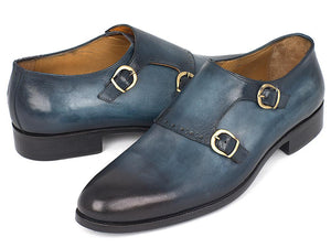 Paul Parkman Navy Double Monkstrap Shoes - HT54-NAVY