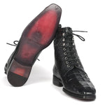 Paul Parkman Black Croco Embossed Leather Lace-Up Boots - BT744-BLK