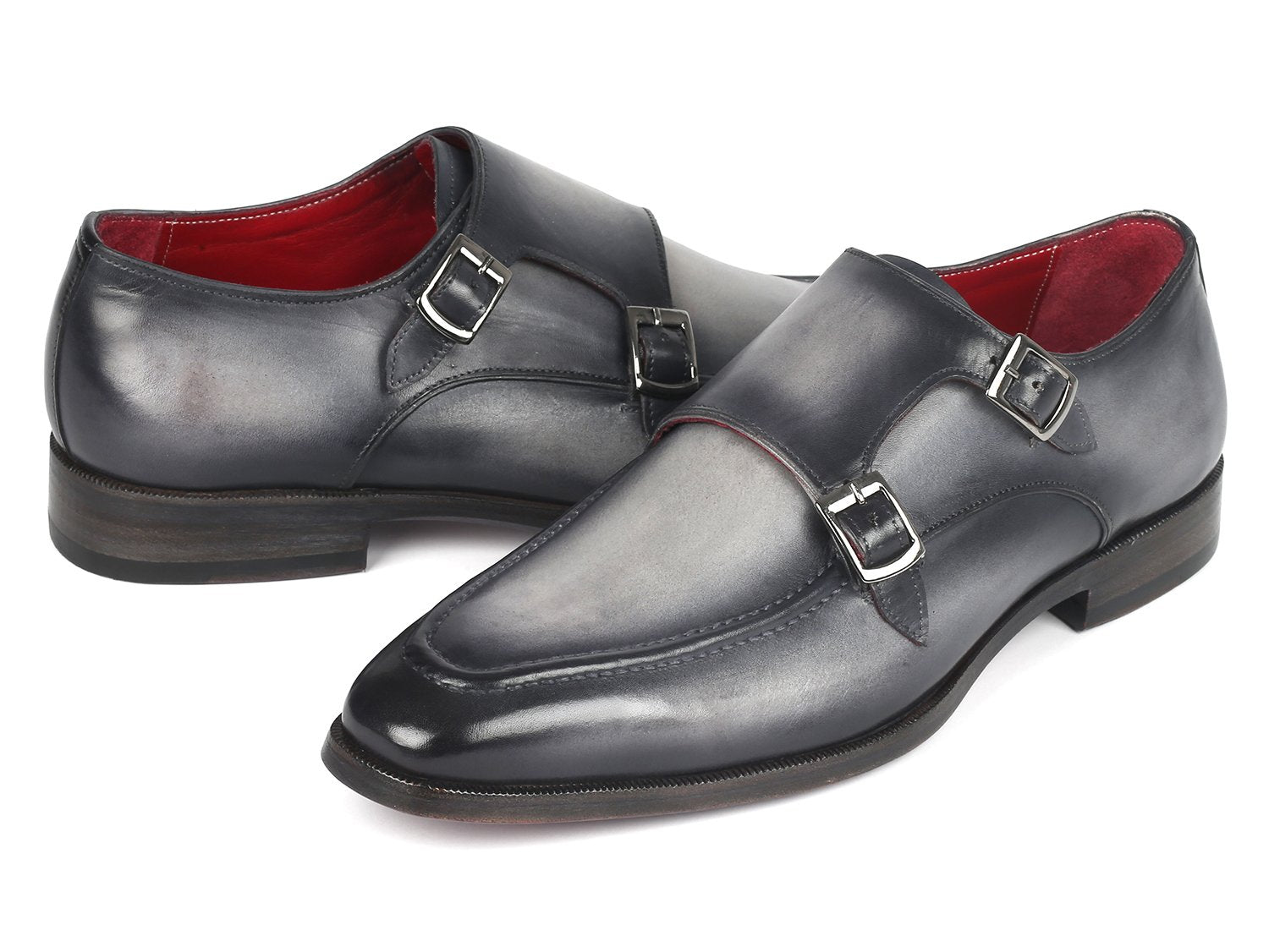 Paul Parkman Gray Leather Double Monkstrap Shoes - SW534GY