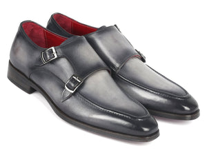 Paul Parkman Gray Leather Double Monkstrap Shoes - SW534GY