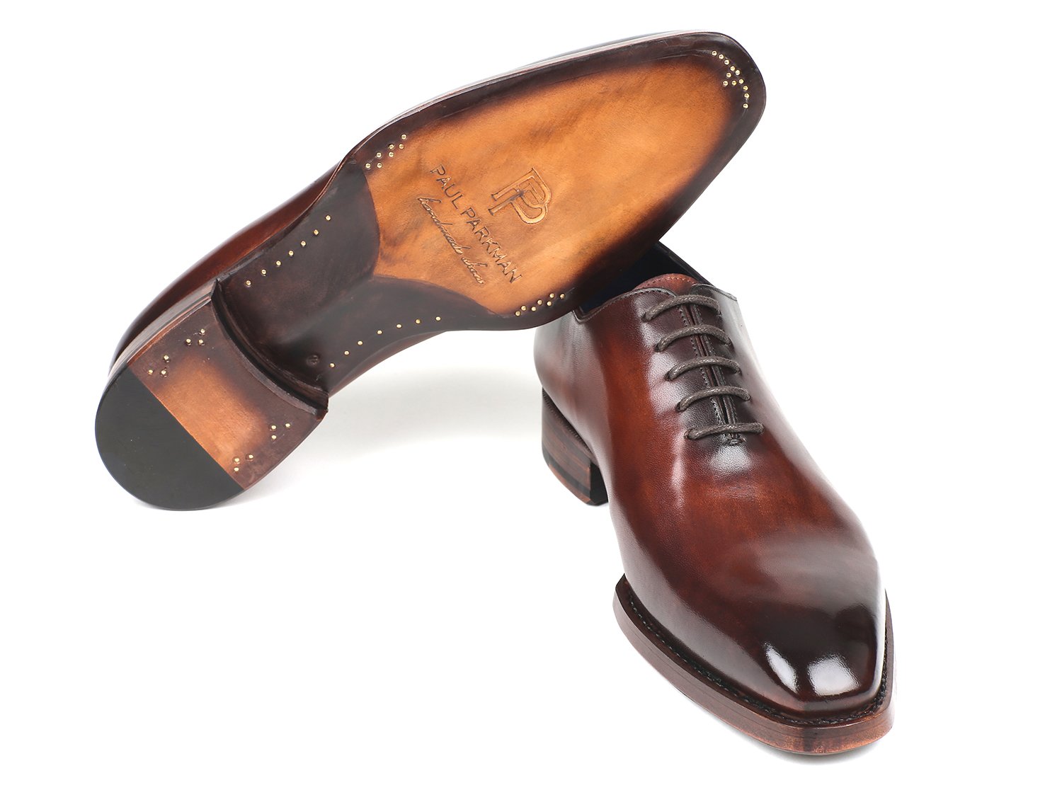 Paul Parkman Goodyear Welted Wholecut Oxfords Brown Hand-Painted - 044BRW