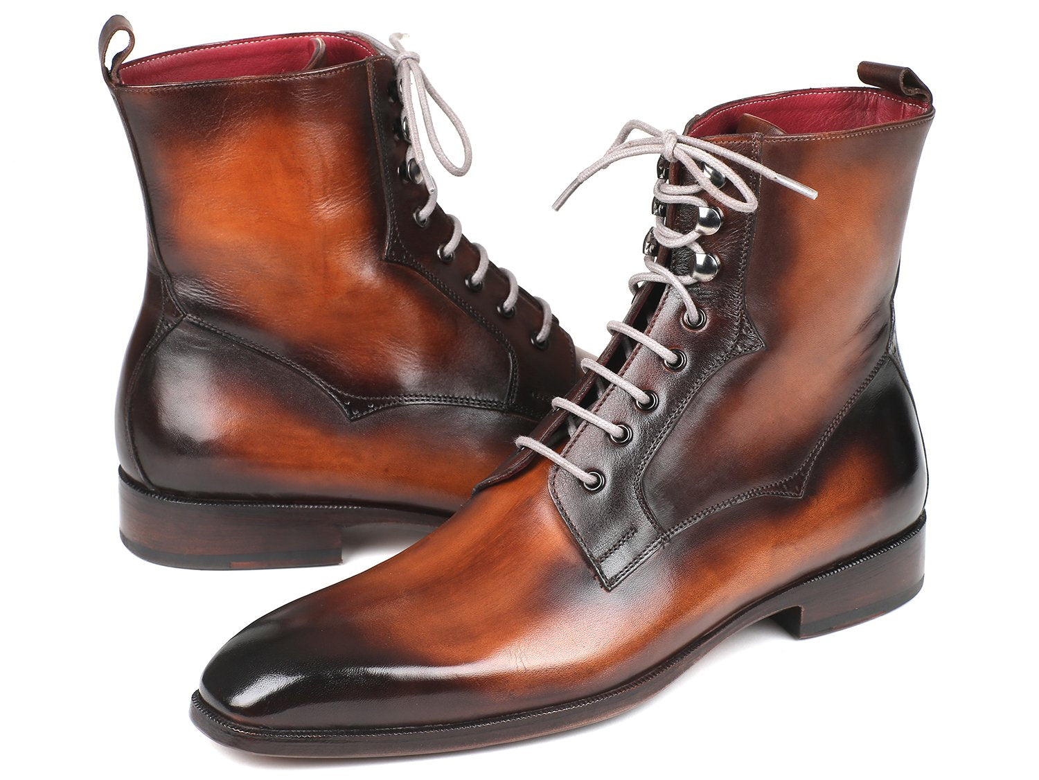 Paul Parkman Brown Burnished Leather Lace-Up Boots - BT534-BRW