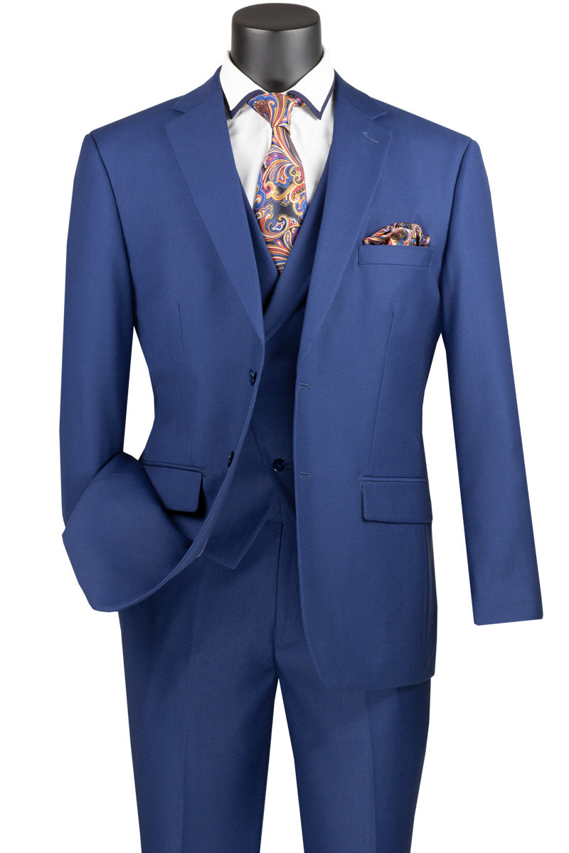 Vinci Modern Fit 3 Piece Single Breasted Suit (Blue) MV2TR
