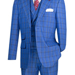 Vinci Modern Fit 3 Piece Windowpane Suit (Royal) MV2W-2